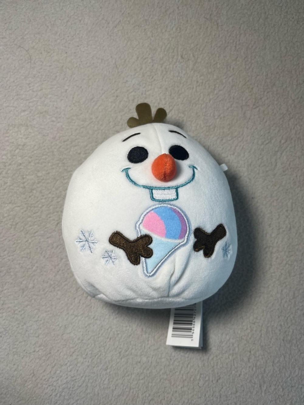 Squishmallows White Plush Snowman Olaf with Orange Nose and Brown Arms
